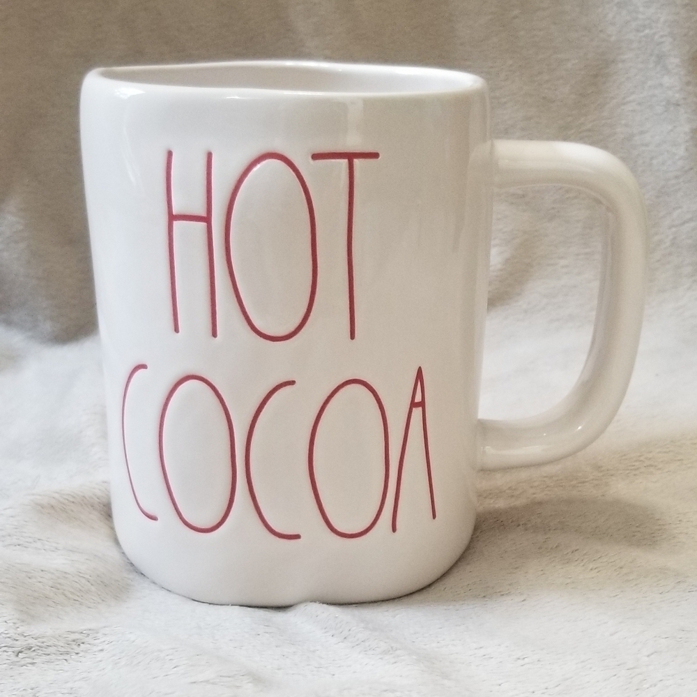 Rae Dunn Hot Cocoa Christmas Holiday Coffee Mug. White w/ Red Letters.